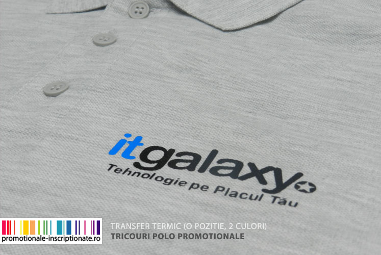 Transfer termic (o pozitie 2 culori) cu folie decupata - tricouri polo promotionale