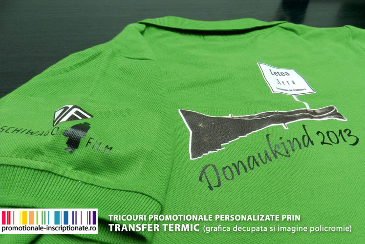 tricouri promotionale personalizate prin transfer termic - grafica decupata si imagine policromie
