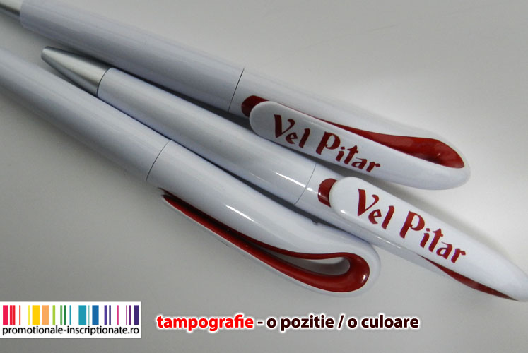 Pixuri promotionale din plastic personalizate prin tampografie (o pozitie / o culoare).