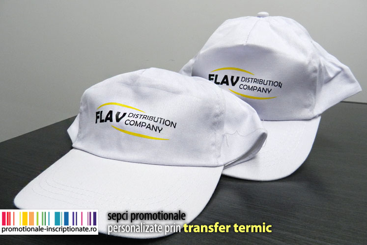 Sepci promotionale albe personalizate prin transfer termic