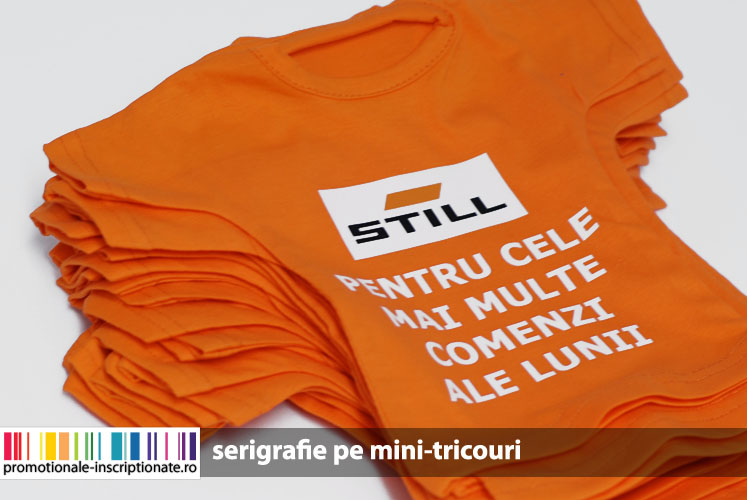 Serigrafie pe material textil - mini-tricouri personalizate la 2 culori