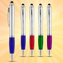 Pixuri promotionale argintii din plastic cu grip colorat si stylus pen - 10678500
