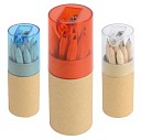 Seturi de 12 creioane colorate promotionale din lemn cu ascutitoare - 0504145