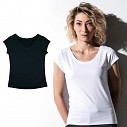 Tricouri promotionale de dama din bumbac, cu maneci scurte pliate - F15985