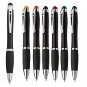 Pixuri negre promotionale din plastic cu varf colorat touch pen si suprafata luminata LED - 0540