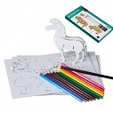 Seturi pentru colorat cu creioane colorate si planse cu animale 3D - 0749