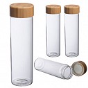 Sticle tubulare transparente cu capacitate de 500 ml si capac din lemn de bambus - 1541