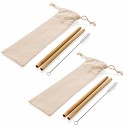 Seturi de 2 paie reutilizabile promotionale din lemn de bambus cu perie si saculet textil - P269519