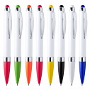 Pixuri albe promotionale din plastic cu varf colorat si touch pen - AP721244