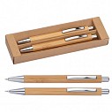 Seturi de pixuri cu creioane mecanice din lemn de bambus in cutie din carton - 2575