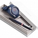 Seturi cu ceasuri si pixuri metalice de lux albastre - Cacharel CPBM213