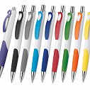 Pixuri promotionale albe cu grip si agatatoare colorate - 12462 Pixuri promotionale albe cu grip si agatatoare colorate - 12462