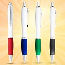 Pixuri albe promotionale, din plastic cu grip colorat - 10637103 Pixuri albe promotionale, din plastic cu grip colorat - 10637103