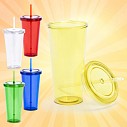 Pahare promotionale colorate din plastic de 750 ml cu pai asortat - AP741814 Pahare promotionale colorate din plastic de 750 ml cu pai asortat - AP741814