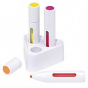 Seturi de 3 mini markere promotionale prezentate in suport triunghiular din plastic - 1103042 Seturi de 3 mini markere promotionale prezentate in suport triunghiular din plastic - 1103042