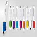 Pixuri albe promotionale cu grip cauciucat colorat - B11006 Pixuri albe promotionale cu grip cauciucat colorat - B11006